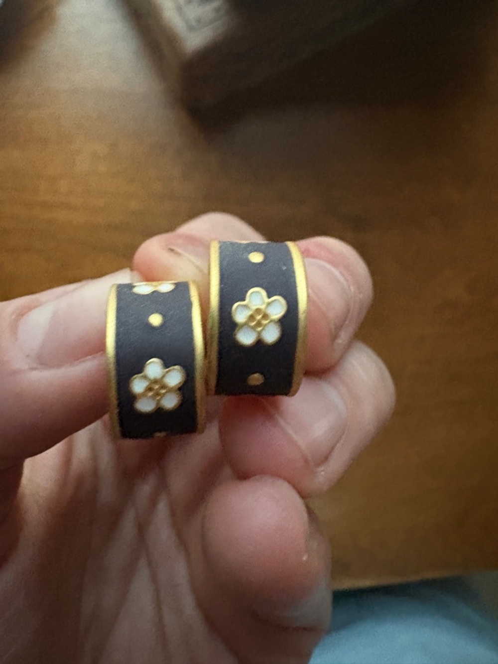 Madewell Black and Gold Floral Hoop Earrings